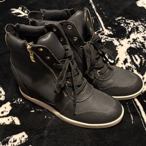 Just fab Black and Gold wedge Sneakers